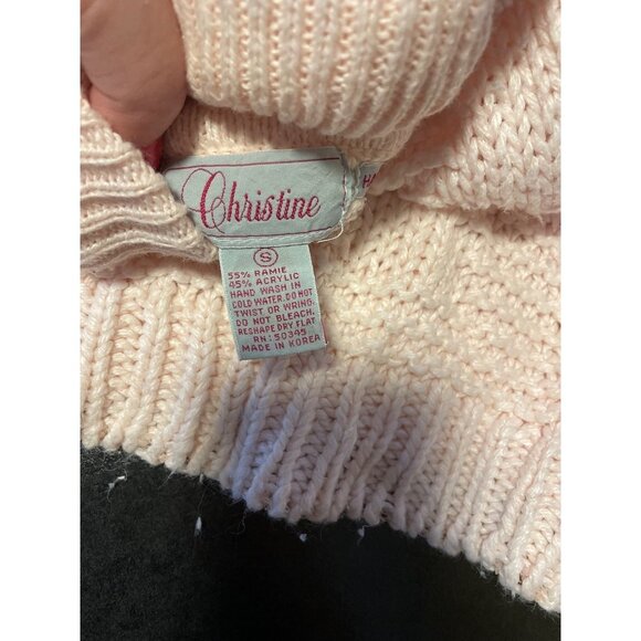 Vintage 90s Christine Light Pink Knit Turtleneck Long Sleeve Sweater Sz S - Picture 5 of 9